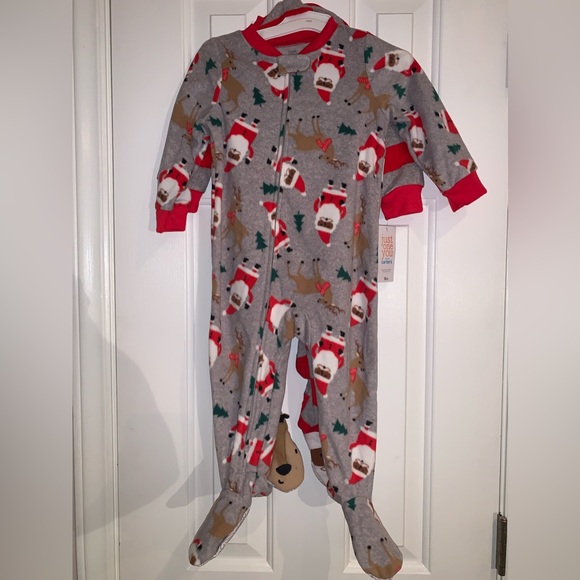 Carter’s just one you African-American Santa fleece footed pajamas Holiday Set - Picture 2 of 13